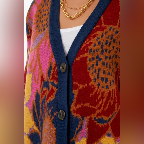 FARM RIO Floral Dots Tropical Knit Cardigan Sweater, Size SMALL - Picture 2 of 10